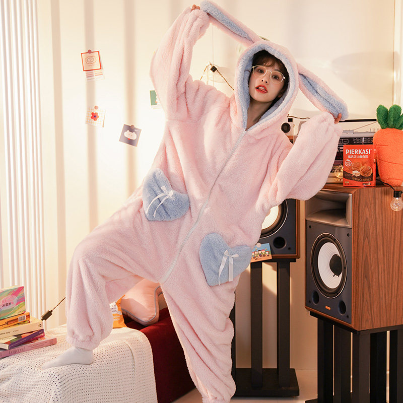 连体冬季加绒珊瑚绒天连帽可爱睡衣 玛宝娜睡衣/家居服套装