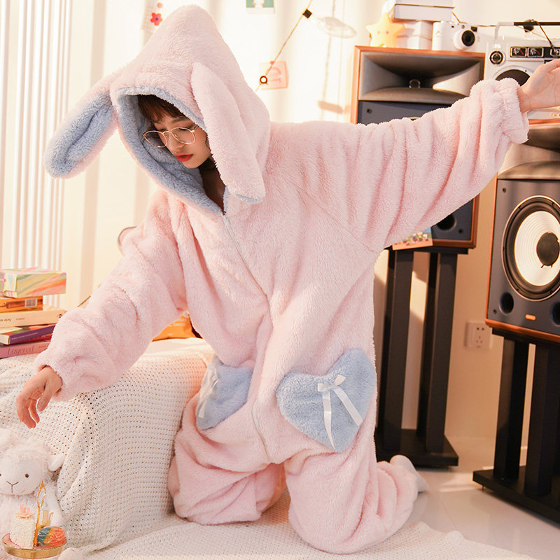 连体冬季加绒珊瑚绒天连帽可爱睡衣 玛宝娜睡衣/家居服套装