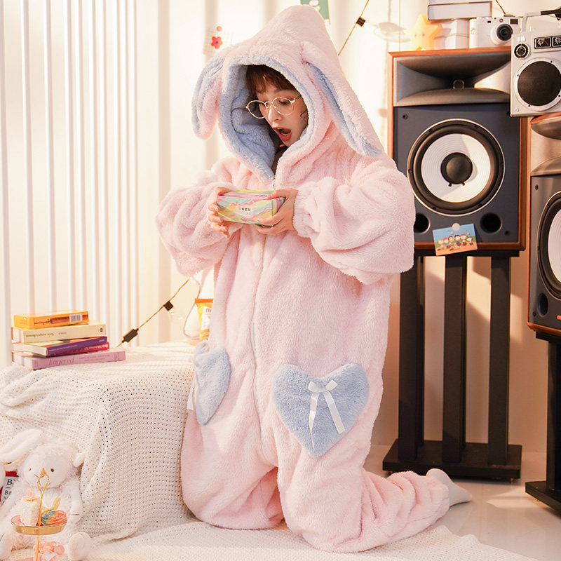 连体冬季加绒珊瑚绒天连帽可爱睡衣 玛宝娜睡衣/家居服套装