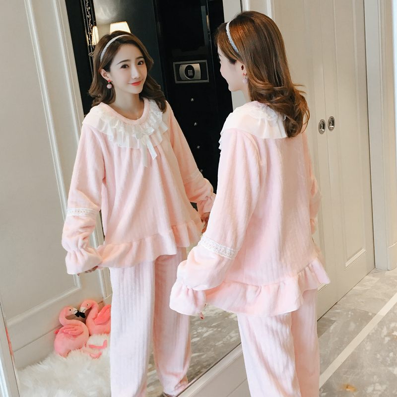 冬加厚加绒法兰绒公主风珊瑚绒睡衣 玛宝娜睡衣/家居服套装