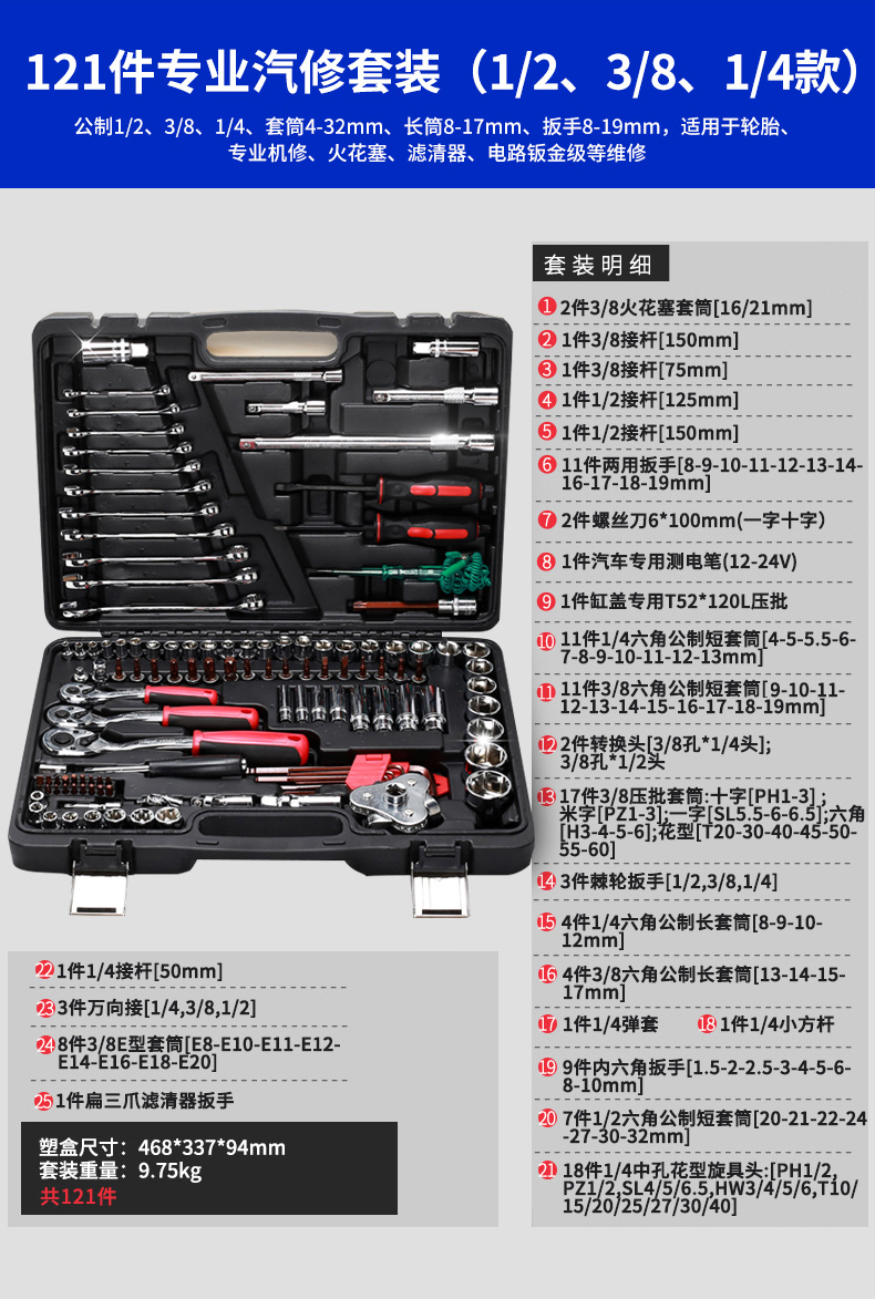 HGZZ 套管汽修套筒工具150件套装快速棘轮修车扳手多功能汽保套装 - 图2