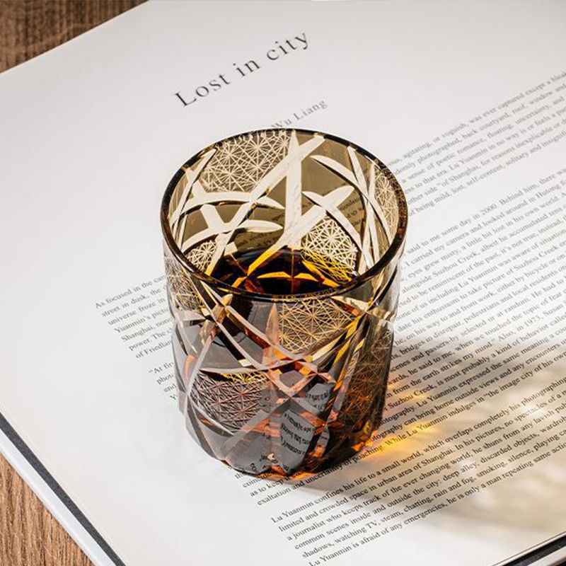 AURA'S个性江户切子杯诸神的黄昏琥珀闪电手工雕刻水晶威士忌酒杯 - 图2