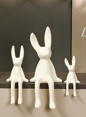 网红创意卡通坐姿长耳兔摆件高档轻奢客厅电视柜酒柜玄关 装饰品
