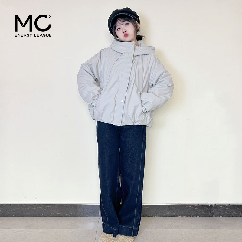 mc2加绒加厚连帽外套短款女装冬季新款下摆打褶流行好看小个子 - 图2