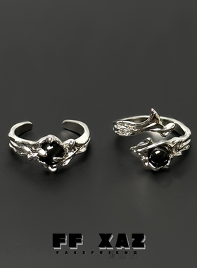 FF假朋友中性黑宝石小众戒指男女