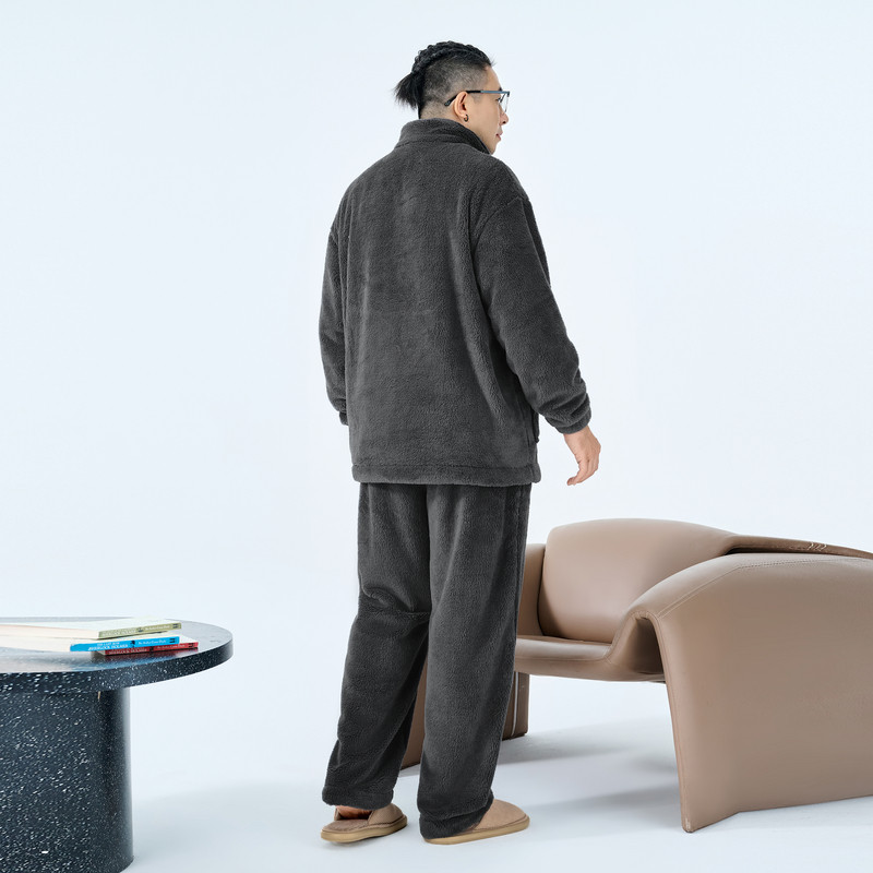 半墨大码男装蓬蓬绒家居服套装宽松加肥加大胖子秋冬保暖睡衣套装,淘宝优惠券,粉丝福利购,淘宝优惠卷