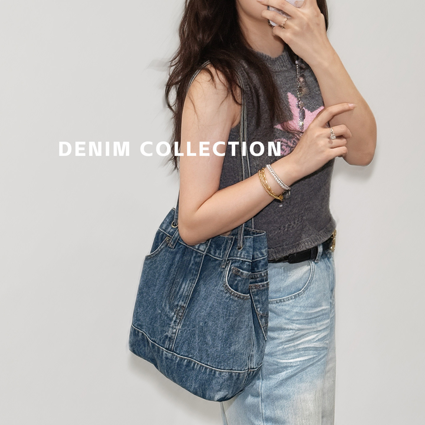 丹宁系列美式复古牛仔裤设计做旧大容量通勤托特包新款手提单肩包,淘宝优惠券,粉丝福利购,淘宝优惠卷