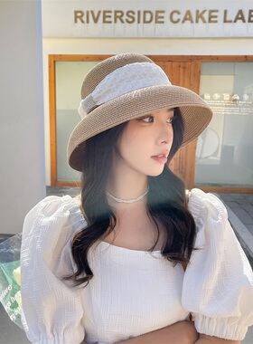 草帽出游赫本风女夏大檐水砖防晒