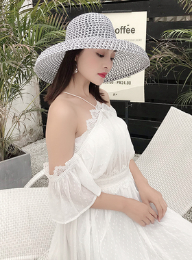 小香风圆顶女出游防晒大檐灯罩