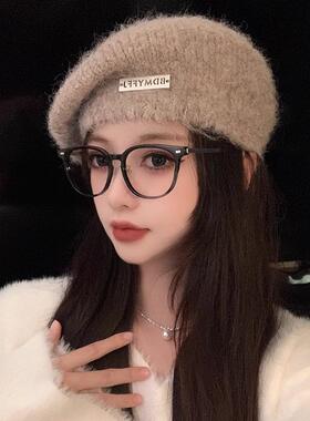 马海毛针织贝雷帽女冬季新款