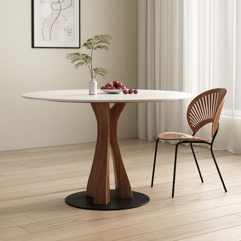 Multi-tower round table solid wood round dining table simple ສີຂາວບໍລິສຸດອາພາດເມັນຂະຫນາດນ້ອຍ Delifeng slate ເຮືອນ dining ຕາຕະລາງການເຈລະຈາ