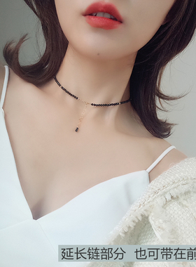 新款不掉色黑色锁骨链女夏颈链项链14K包金豆豆小众choker