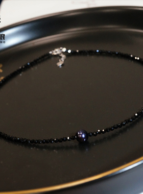 天然黑色ins脖颈choker珍珠项链