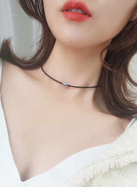 韩国性感黑天然尖晶石925银项链