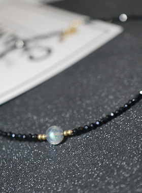 守护石月光石天然黑色女14k包金