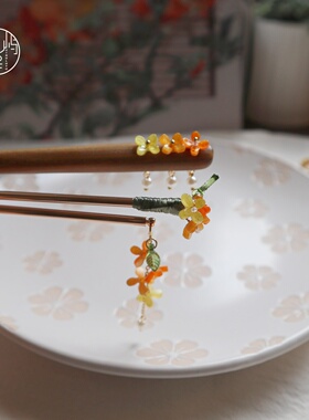 【金桂时节】星鹿屿发簪绿檀木簪古典桂花盘发簪子气质通勤发饰女