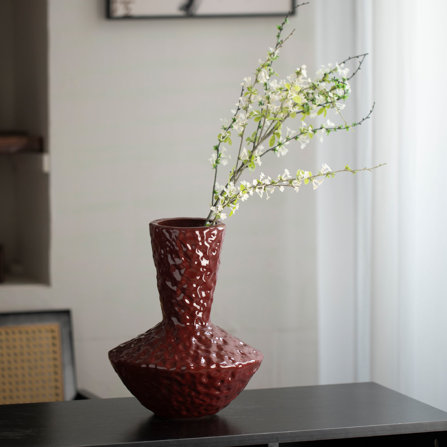 现代简约陶瓷花瓶高级感轻奢花器红色插花摆件酒店民宿客厅装饰品,淘宝优惠券,粉丝福利购,淘宝优惠卷