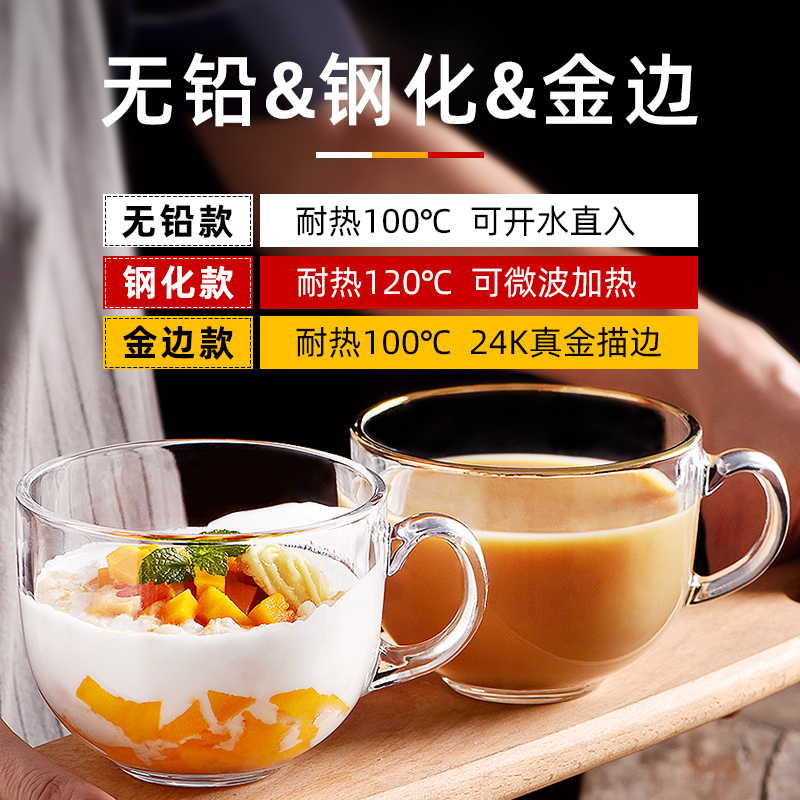 茶色玻璃杯燕麦早餐杯子家用带把水杯大容量带盖勺咖啡杯女牛奶杯