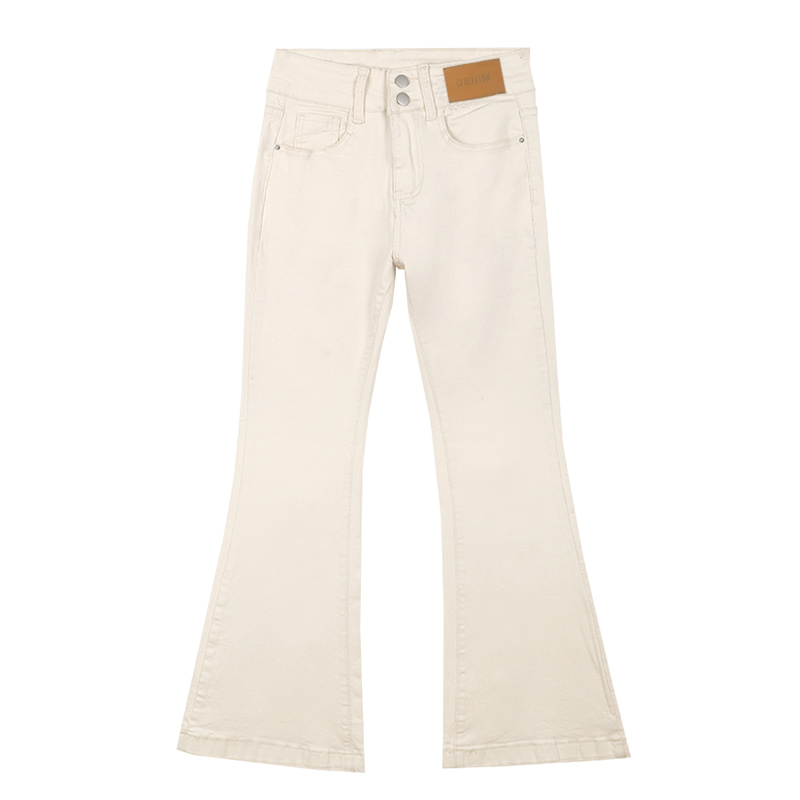 米白色微喇牛仔裤女2025新款爆款春秋高腰显瘦修身夏季双扣喇叭裤 - 图0