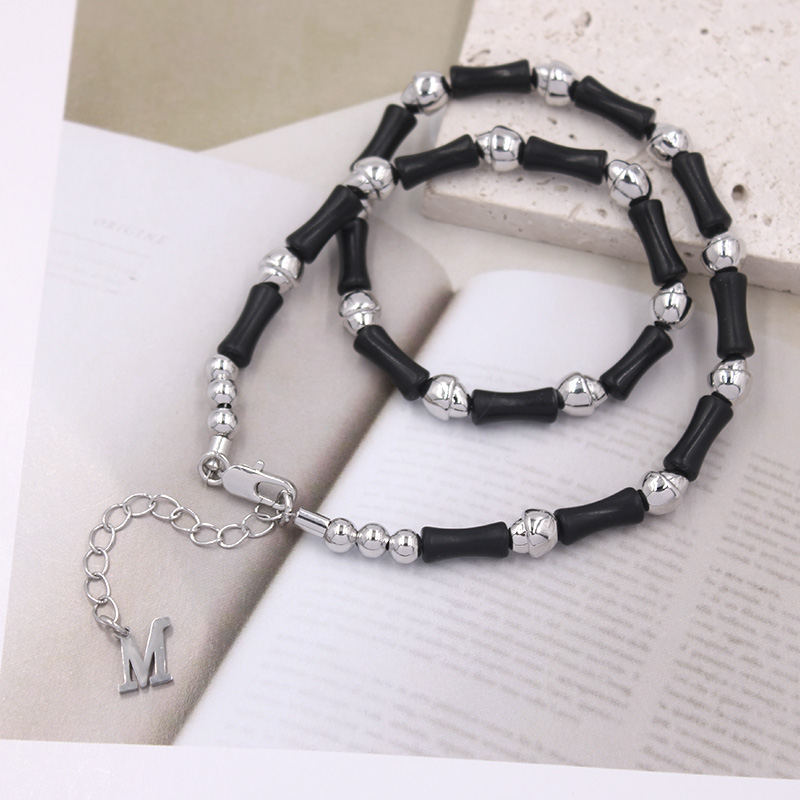 MONA张绮贤同款黑色天然石竹节项链女夏小众高级感串珠锁骨链网红 - 图2