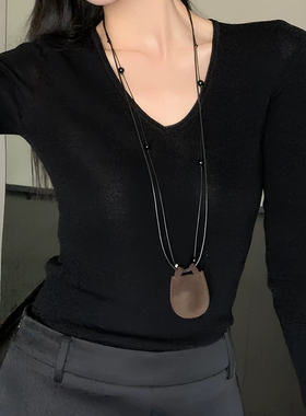 区区欧阳皮质mini月牙包长款项链