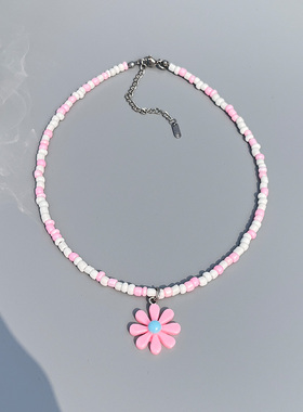 鞠婧祎同款彩色串珠花朵项链女夏