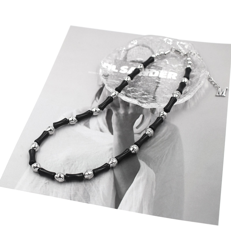 MONA张绮贤同款黑色天然石竹节项链女夏小众高级感串珠锁骨链网红 - 图1