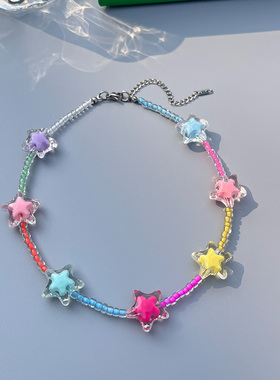 宋茜同款彩色串珠星星项链女夏季