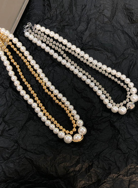区区欧阳双层叠戴珍珠项链设计感