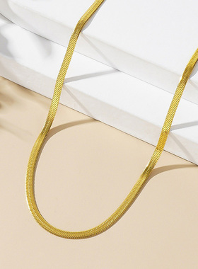 白百何同款金色钛钢蛇骨项链百搭