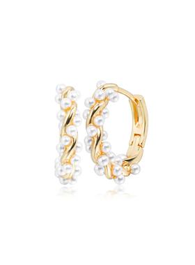 冷金色麻花珍珠S925银针法式耳环