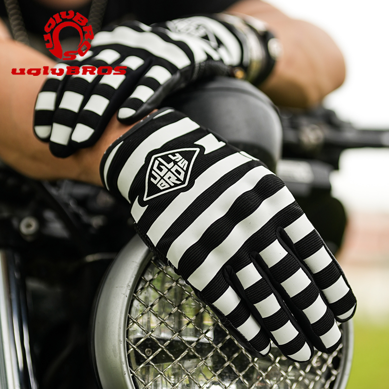 新款uglybros摩托车夏季骑行手套可触屏条纹款骑士手套带保护 - 图1