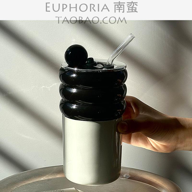 EUPHORIA赫本风小众陶瓷保温杯耐热水杯吸管杯随手杯冰美式咖啡杯 - 图2