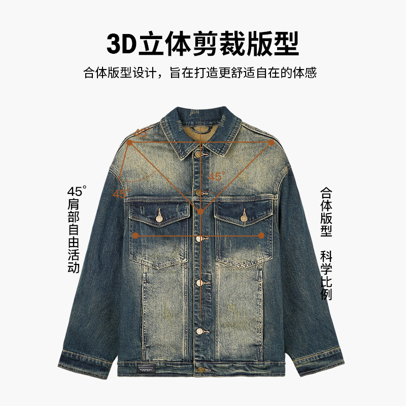 才子男装复古做旧牛仔外套男2025春季新款多口袋工装风修身上衣潮,淘宝优惠券,粉丝福利购,淘宝优惠卷