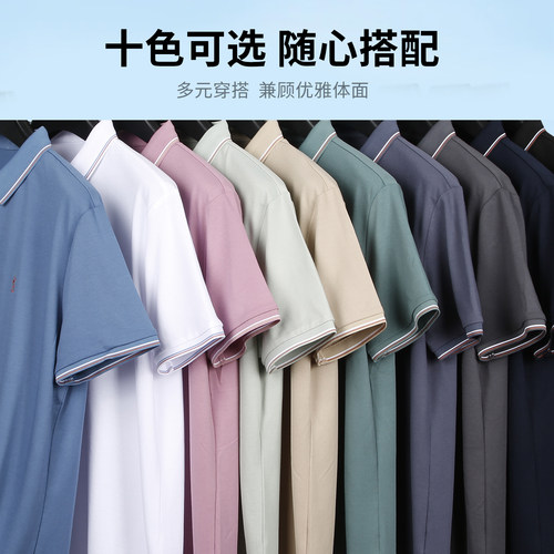 才子男装桑蚕丝短袖POLO衫男士2025夏季新款商务休闲刺绣修身T恤 - 图3