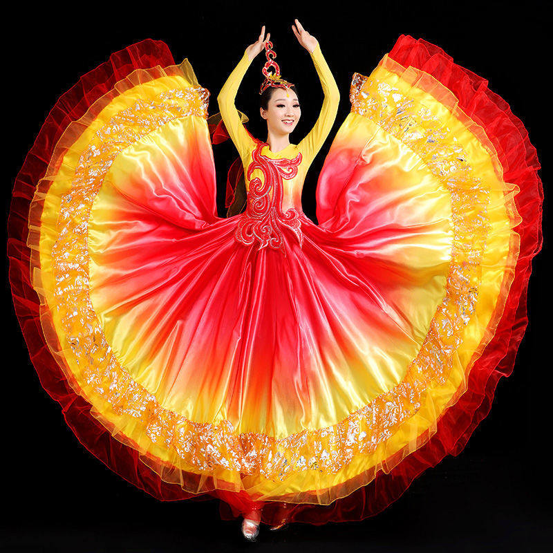 新款开场舞大摆裙大气渐变色演出服装长裙女时尚舞蹈舞台表演服装