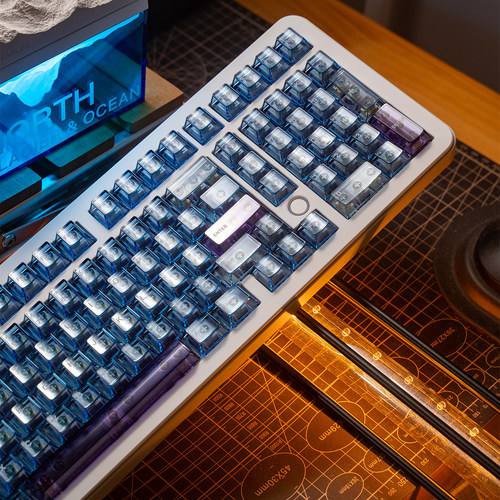 钻石蓝透光键帽PC材质移印156键原厂高度适配ATK等无线机械键盘 - 图1