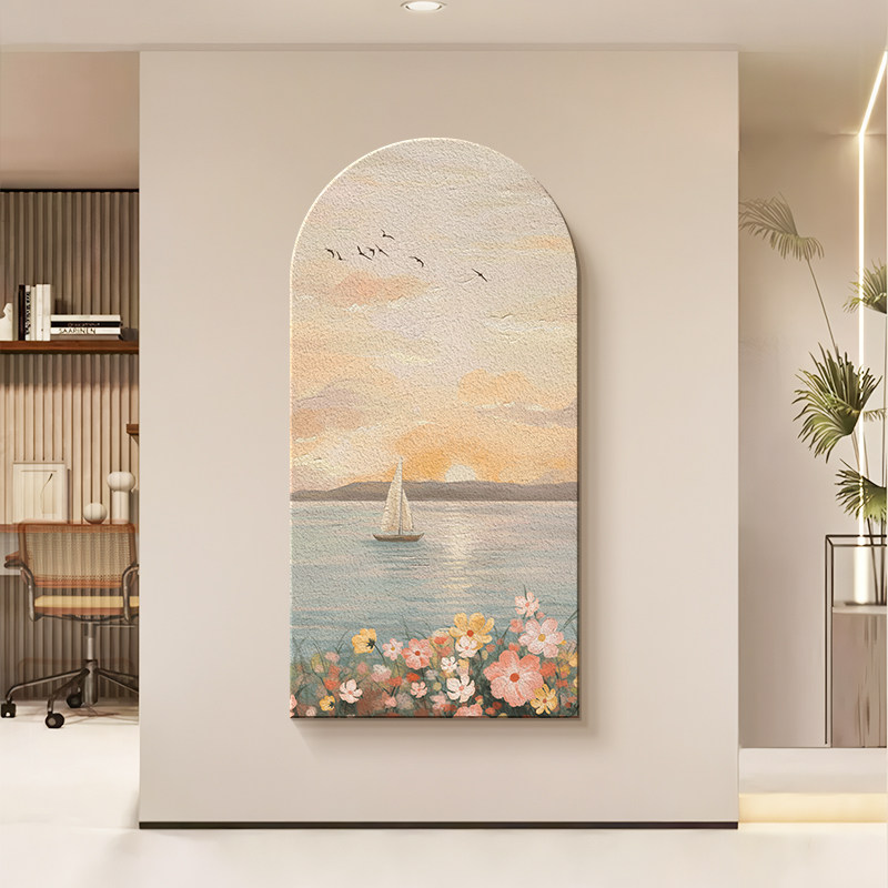 北欧玄关装饰画一帆风顺过道走廊灯画日出风景挂画高级感砂岩壁画,淘宝优惠券,粉丝福利购,淘宝优惠卷