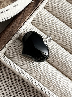 925纯银黑玛瑙爱心吊坠简约手工diy设计桃心形项链男女百搭简约