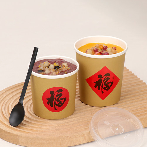 加厚一次性纸碗打包盒粥饭盒牛皮纸汤杯带盖子圆形打包盒外卖餐盒 - 图2