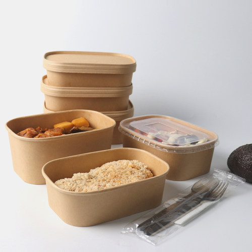 一次性牛皮纸餐盒方形饭盒外卖可降解环保水果沙拉盒寿司便当盒 - 图0