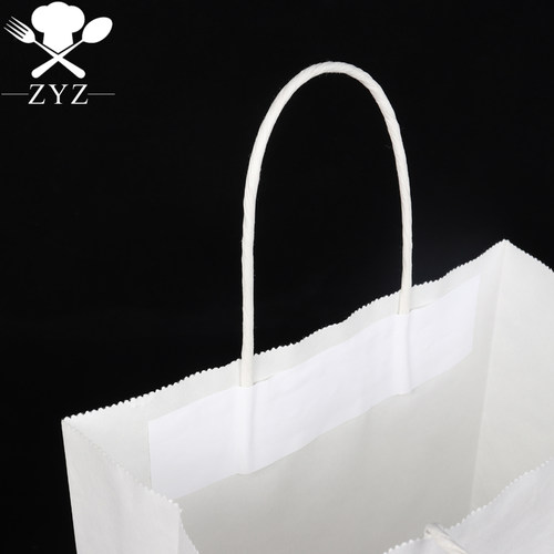 一次性白色牛皮纸打包袋外卖咖啡奶茶手提袋烘焙甜品包装袋礼品袋 - 图2