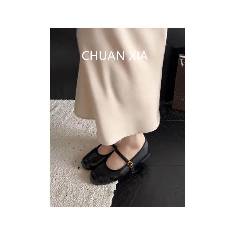 羊皮版！黑色简约圆头单鞋女英伦风平底小皮鞋真皮一字扣玛丽珍鞋,淘宝优惠券,粉丝福利购,淘宝优惠卷