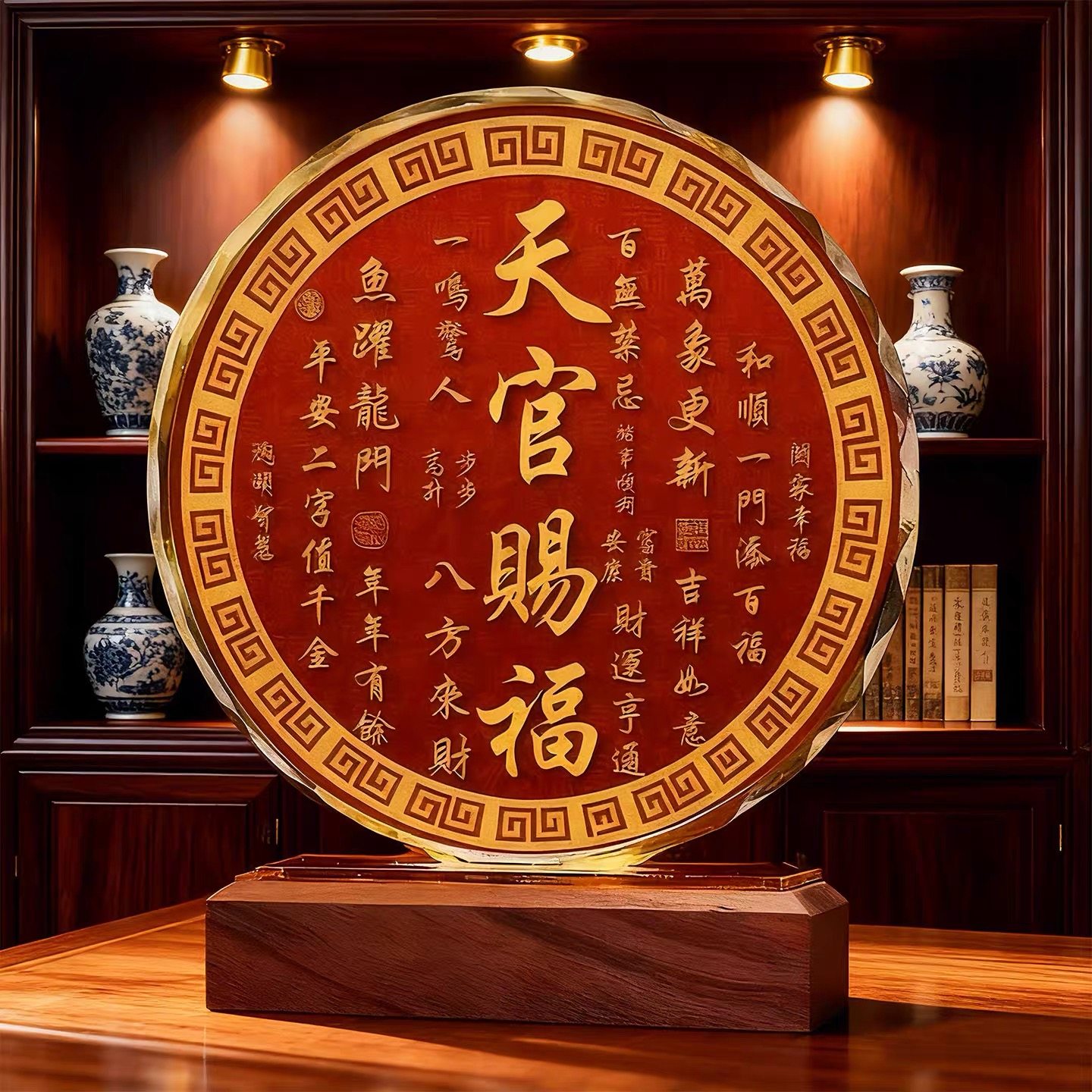 天官赐福百财图入宅水晶摆件客厅装饰品桌面乔迁之喜大吉送礼摆台,淘宝优惠券,粉丝福利购,淘宝优惠卷