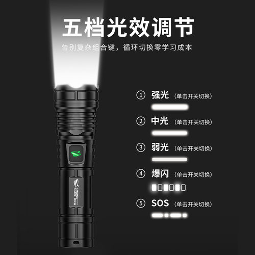 强光手电筒2026新款充电式户外家用耐用远射超亮便携式多功能led - 图2