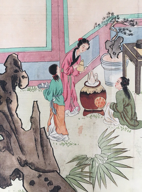 复古名家字画长卷画客厅装饰画仇英百美图横幅中式装饰画人物卷轴