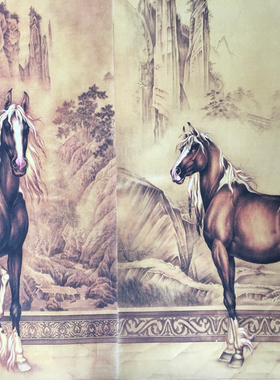1:1真迹高清复制艺术微喷宣纸国画长卷画卷轴画朗世宁八骏图骏马