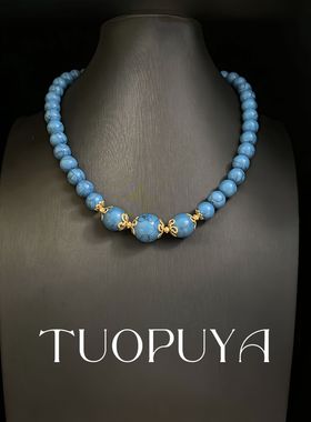 小众高级简约百搭手工串珠项链蓝