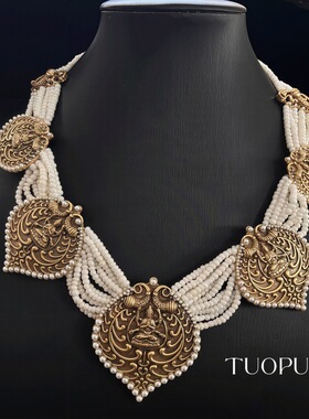 复古宫廷风白色珠镶嵌设计感项链