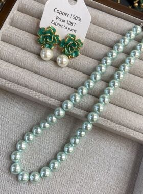 法式高级正圆施家薄荷绿珍珠项链